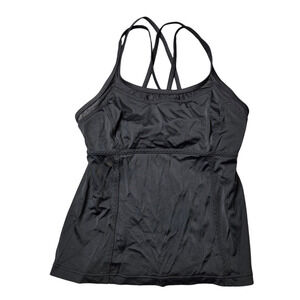 Lands' End Black Tankini With Mesh Neckline Size:6